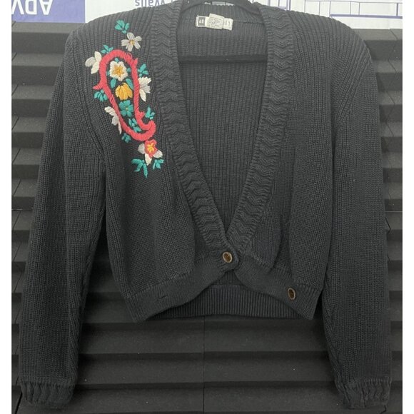 Sk & Company Sweaters - Sk & Company Women's Vintage 70 Black Floral Sweater Cardigan Size Small Button